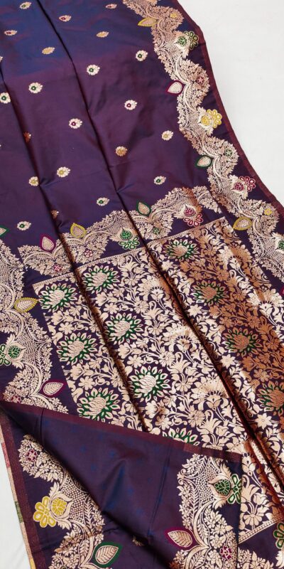 MB 3319 Dark Purple Color Banarasi Lace Work Gold Zari Border Saree . Available at ₹1849 only. Delivery 4-6 Working Days. Shop now. | Designer Sarees, Sarees, Bollywood Sarees, Creative Sarees, Embroidered Sarees, Ethnic Saree, Modern Digital sarees, Party Wear Sarees