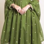 Green Georgette Embroidery Work Gown