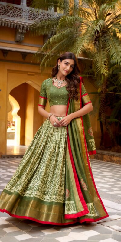 Mahendi Dola Silk Zari Weaving Work Lehenga Choli