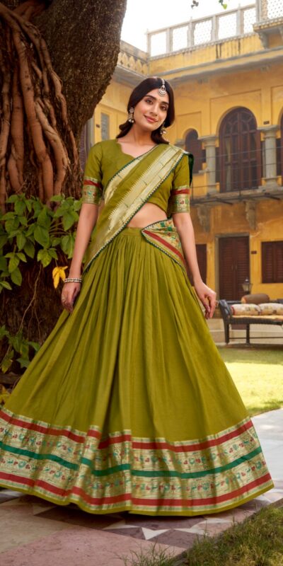 Mahendi Pure Chanderi Zari Weaving Work Lehenga Choli