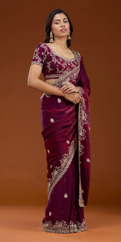 E BT 438 Maroon in Fandy Satin Silk mbroidery Work & Zari Work Saree. Special Price ₹1949. Delivery 4-6 Working Days. Shop now. | Designer Sarees, Embroidered Sarees, Sarees, Bollywood Sarees, Creative Sarees, Ethnic Saree, Modern Digital sarees, Party Wear Sarees