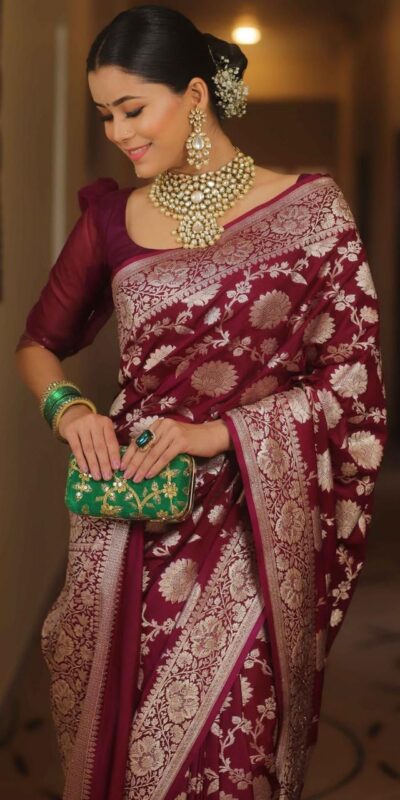 KP 5085 Maroon in Soft Lichi Silk Wedding, Party, Festive, Events Designer Work Saree . Get it for ₹1349. Delivery 4-6 Working Days. Shop now. | Designer Sarees, Sarees, Bollywood Sarees, Creative Sarees, Embroidered Sarees, Ethnic Saree, Modern Digital sarees, Party Wear Sarees