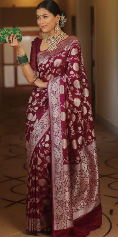 KP 5085 Maroon in Soft Lichi Silk Wedding, Party, Festive, Events Designer Work Saree . Get it for ₹1349. Delivery 4-6 Working Days. Shop now. | Designer Sarees, Sarees, Bollywood Sarees, Creative Sarees, Embroidered Sarees, Ethnic Saree, Modern Digital sarees, Party Wear Sarees