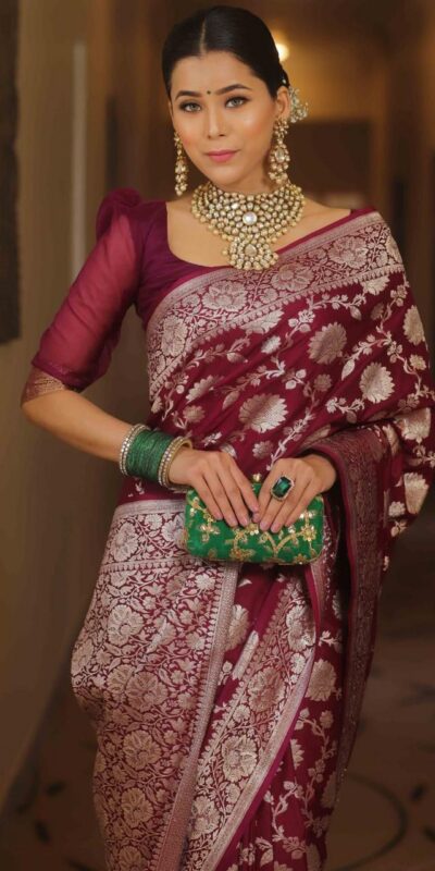 KP 5085 Maroon in Soft Lichi Silk Wedding, Party, Festive, Events Designer Work Saree . Get it for ₹1349. Delivery 4-6 Working Days. Shop now. | Designer Sarees, Sarees, Bollywood Sarees, Creative Sarees, Embroidered Sarees, Ethnic Saree, Modern Digital sarees, Party Wear Sarees