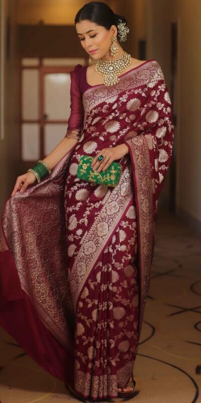 KP 5085 Maroon in Soft Lichi Silk Wedding, Party, Festive, Events Designer Work Saree . Get it for ₹1349. Delivery 4-6 Working Days. Shop now. | Designer Sarees, Sarees, Bollywood Sarees, Creative Sarees, Embroidered Sarees, Ethnic Saree, Modern Digital sarees, Party Wear Sarees