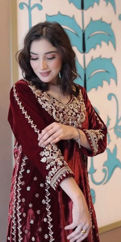 LG 2020 Maroon Velvet Salwar Suit with Embroidery Work. Wedding, Party, Festive, Events, Now at just ₹1899. Delivery 4-6 Working Days. Shop now. | Jump Suits, Tops & Bottoms, Track Suits, Salwar suit, Casual Suits, Creative suits, Designer Suits, Palazzo Suits, Party Wear Suits, Patiala Suits, Straight Suits, Trendy Wear