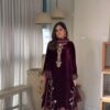 Maroon Viscose Velvet With Lace Work Salwar Suit