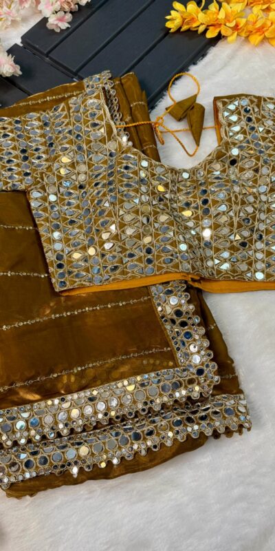 BT 413 Mustered Organza Silk Saree with Mirror Work & Embroidery Work. Introductory Price ₹1999. Delivery 4-6 Working Days. Shop now. | Sarees, Bollywood Sarees, Creative Sarees, Designer Sarees, Embroidered Sarees, Ethnic Saree, Modern Digital sarees, Party Wear Sarees