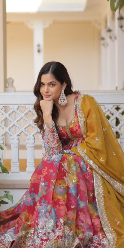 KA 1076 Mustered Russian Silk Gown Perfect for Wedding, Party, Ethnic Day, Haldi, Traditional Day – . Special Price ₹1499. Delivery 4-6 Working Day | Gowns, Bollywood Gowns, Creative Gowns, Designer Gowns, Embroidered Gowns, Party Wear Gowns
