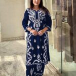 Navy Blue Rayon Wid Lakhnavi  Style Work Kurti
