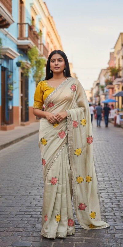 BT 1305 Off White Viscose Rangoli Saree Perfect for Wedding, Party, Family Gatherings, Temple Visit, Diwali – . Get it for ₹1849. Delivery 4-6 Wor | Designer Sarees, Sarees, Bollywood Sarees, Creative Sarees, Embroidered Sarees, Ethnic Saree, Modern Digital sarees, Party Wear Sarees
