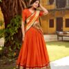 Orange Pure Chanderi Zari Weaving Work Lehenga Choli