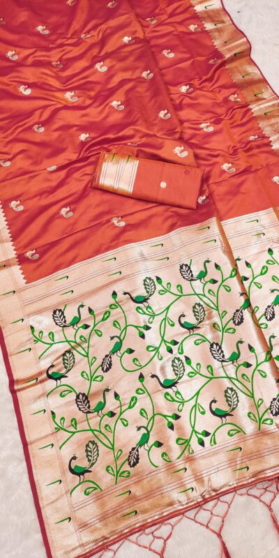 MB 389 Orange Soft Paithani Silk Saree with Lace Work & Zari Work. Affordable Price ₹2049. Delivery 4-6 Working Days. Shop now. | Designer Sarees, Embroidered Sarees, Sarees, Bollywood Sarees, Creative Sarees, Ethnic Saree, Modern Digital sarees, Party Wear Sarees