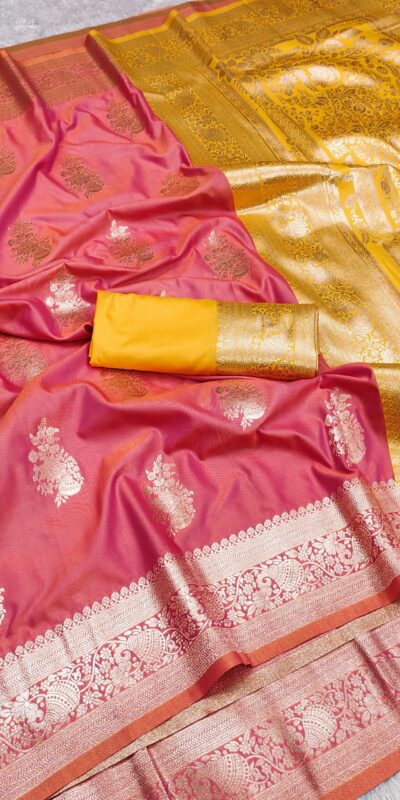 MB 1027 Peach in Banarasi Silk Zari Work & Lace Work Saree . Available at ₹1999 only. Delivery 4-6 Working Days. Shop now. | Designer Sarees, Embroidered Sarees, Sarees, Bollywood Sarees, Creative Sarees, Ethnic Saree, Modern Digital sarees, Party Wear Sarees