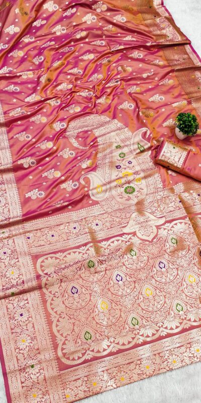 Peach Soft Banarasi Silk Lace Zari Work Saree