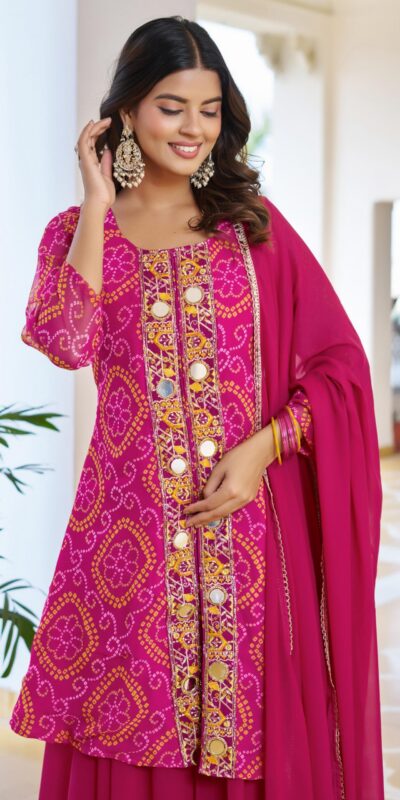 Ram 148 Pink in Georgette Badhani print Embroidery Work & Mirror Work Salwar Suit . Exclusive Offer ₹2149. Delivery 4-6 Working Days. Shop now. | Jump Suits, Tops & Bottoms, Track Suits, Salwar suit, Casual Suits, Creative suits, Designer Suits, Palazzo Suits, Party Wear Suits, Patiala Suits, Straight Suits, Trendy Wear