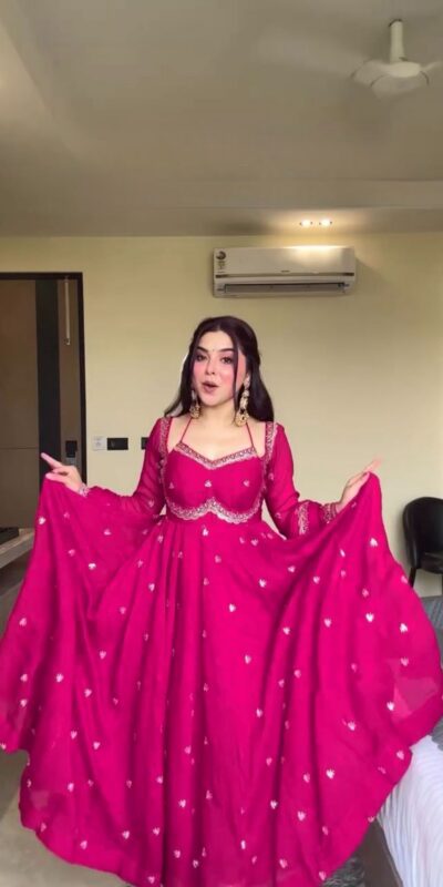 MF 1003 Pink Georgette Gown. Perfect for Wedding, Party, Pongal, Bridal Wear, Anniversary – Affordable Price ₹1799. Delivery 4-6 Working Days. Shop now. | Gowns, Bollywood Gowns, Creative Gowns, Designer Gowns, Embroidered Gowns, Party Wear Gowns