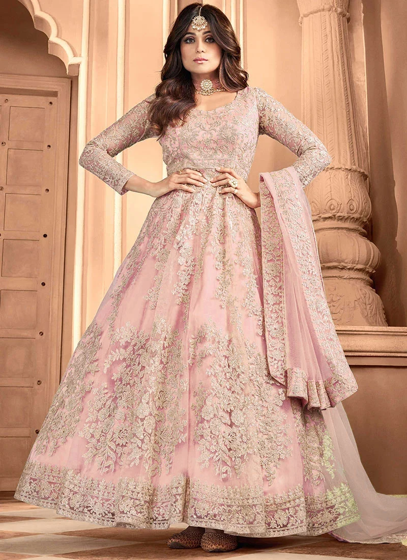 Pink Heavy Net Embroidery Work Salwar Suit