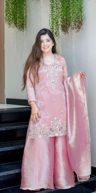 Pink Jimmy Choo Embroidery Lace Work Salwar Suit