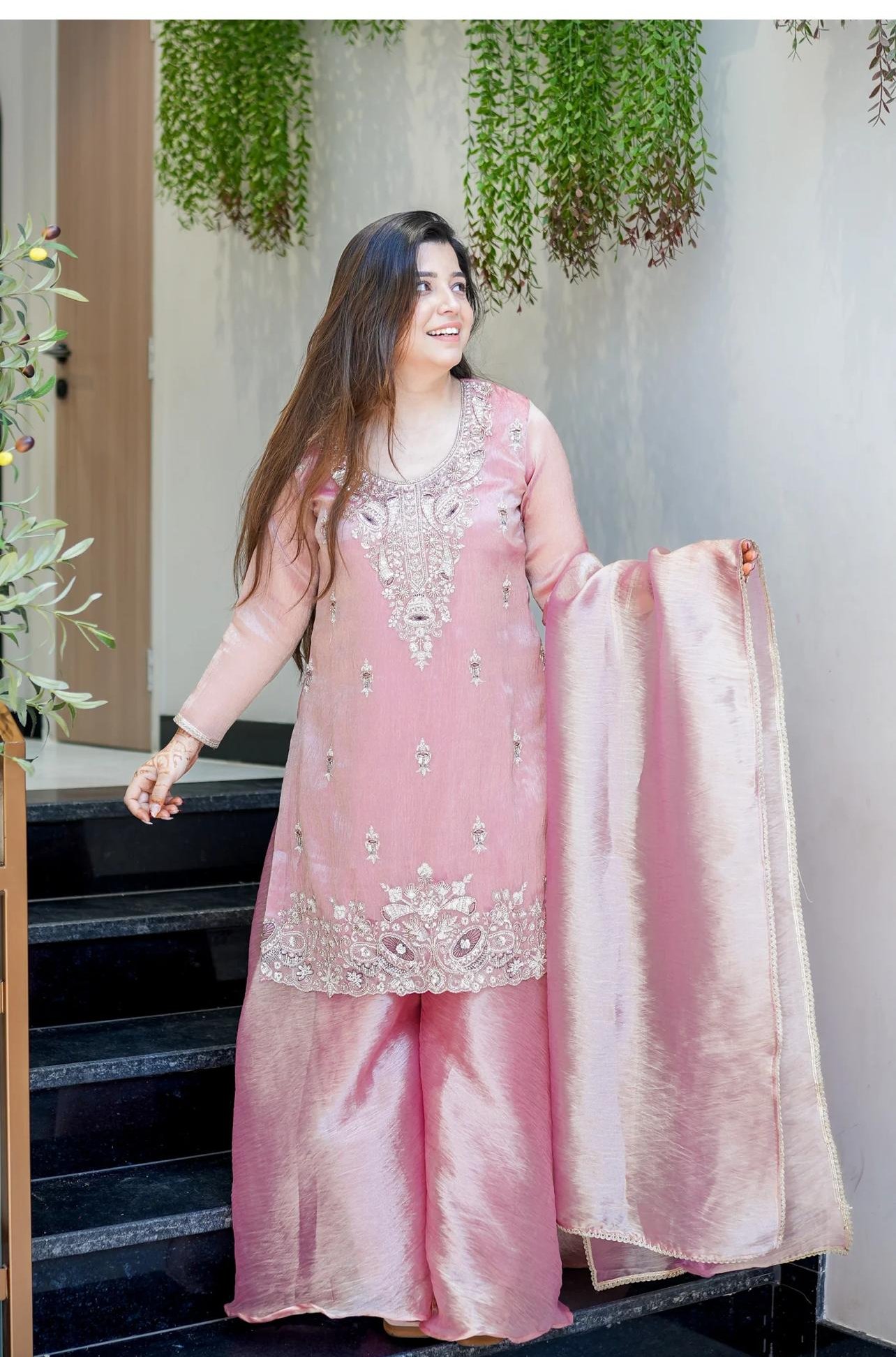 Pink Jimmy Choo Embroidery Lace Work Salwar Suit - Image 4