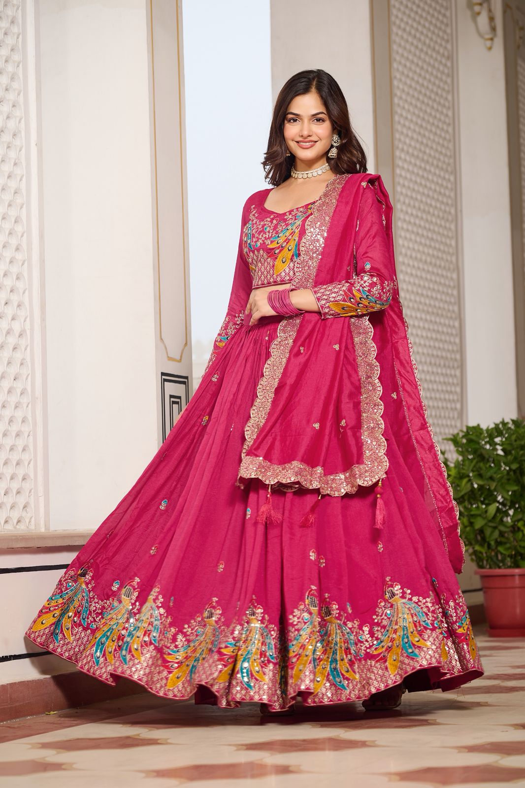 Pink Vichitra Embroidery Work Lehenga Choli - Image 2