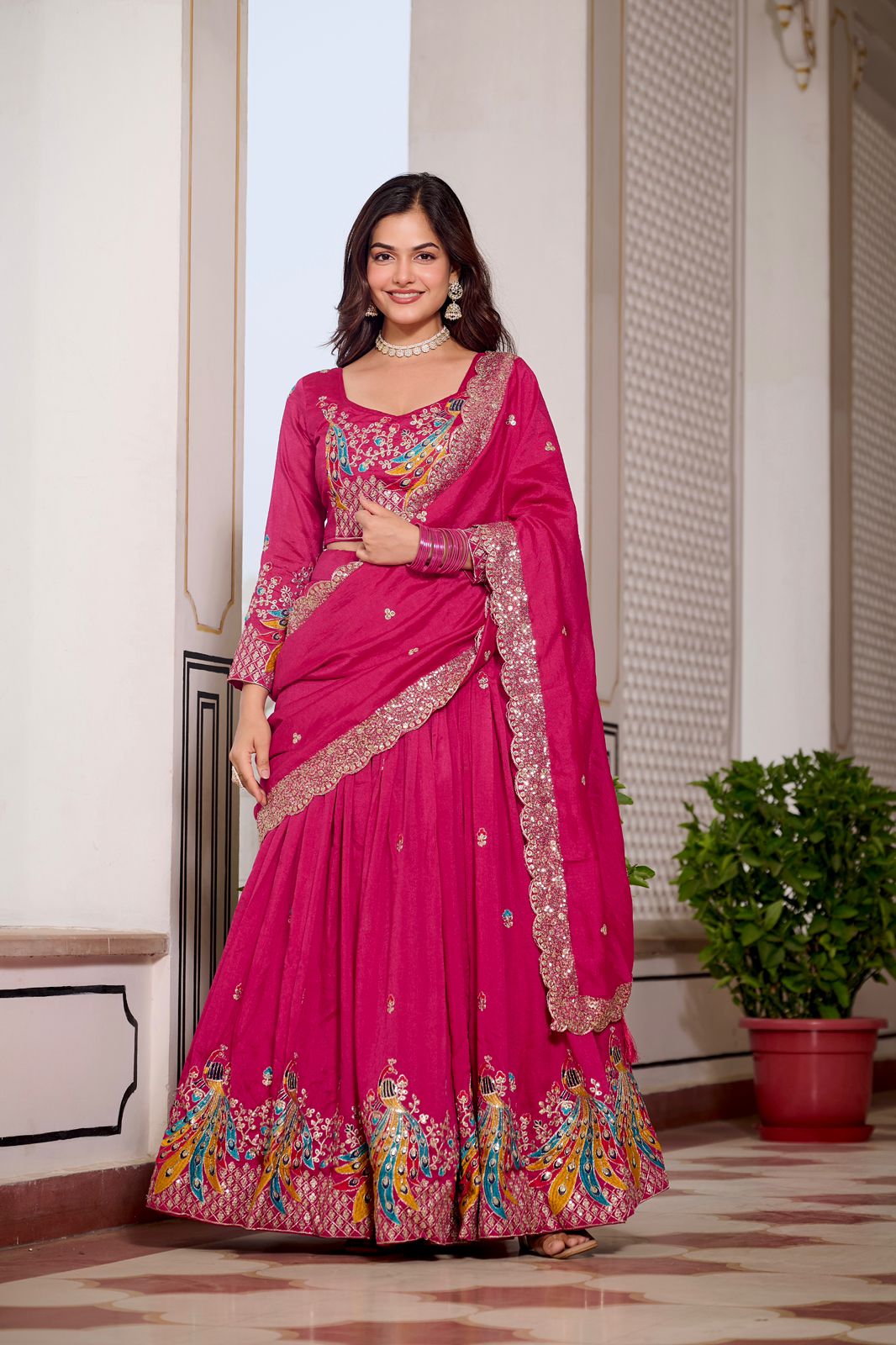 Pink Vichitra Embroidery Work Lehenga Choli