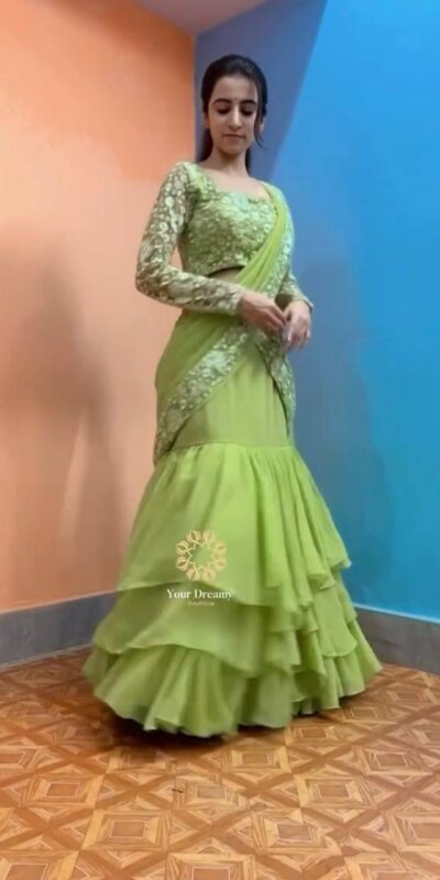 Pista Faux Georgette Sequins Work Lehenga Choli