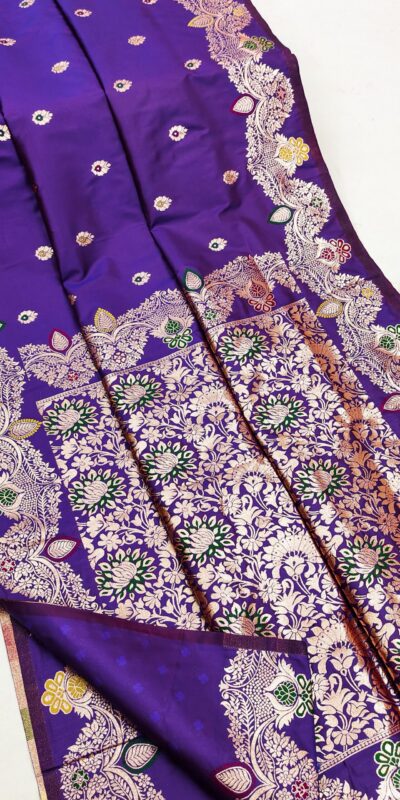Purple Banarasi Lace Work Gold Zari Border Saree