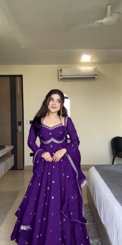 MF 1003 Purple Georgette Gown. Perfect for Wedding, Party, Pongal, Bridal Wear, Anniversary – Affordable Price ₹1799. Delivery 4-6 Working Days. Shop now. | Gowns, Bollywood Gowns, Creative Gowns, Designer Gowns, Embroidered Gowns, Party Wear Gowns