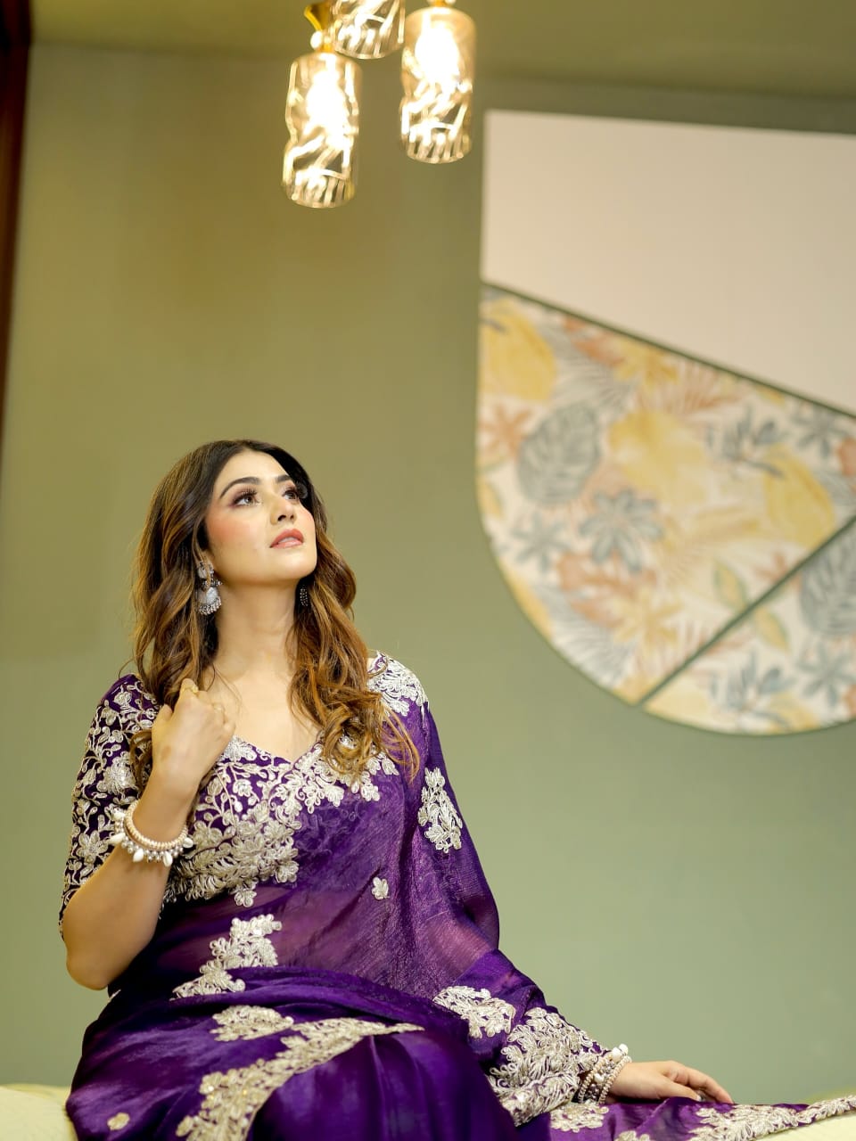 Purple Rangoli Silk Embroidery Cut Work Saree - Image 3