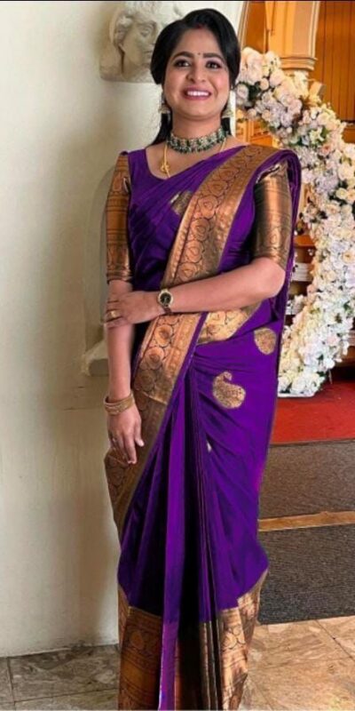 Purple Soft Lichi Silk Jacquard Work All Over Saree