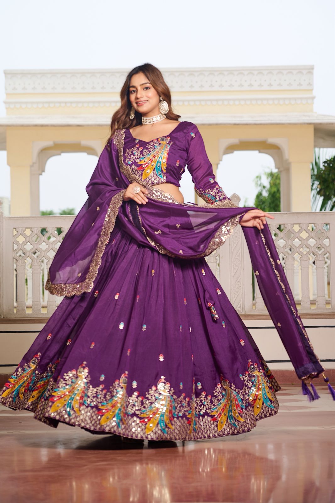 Purple Vichitra Embroidery Work Lehenga Choli - Image 4