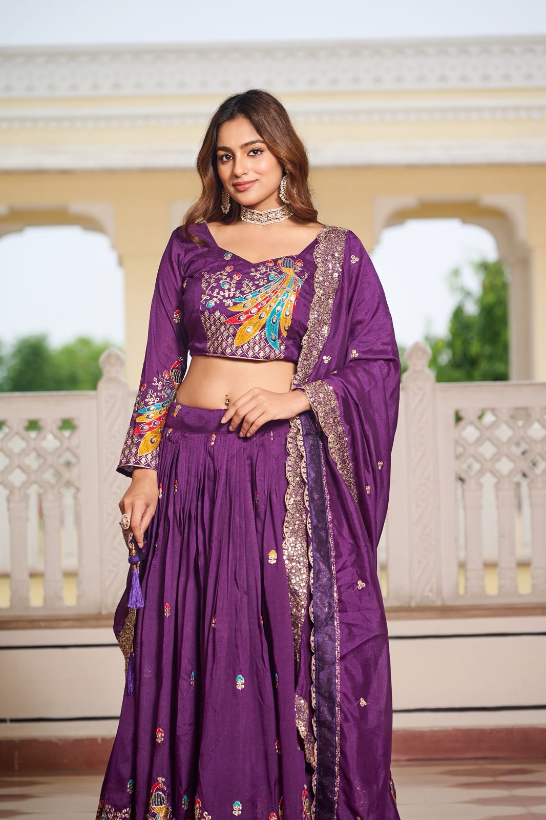 Purple Vichitra Embroidery Work Lehenga Choli - Image 2