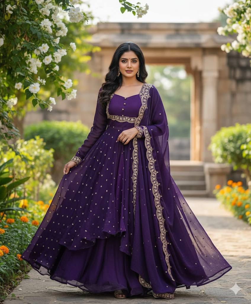 Purple Vichitra Silk Zari Embroidery Work Salwar Suit - Image 2