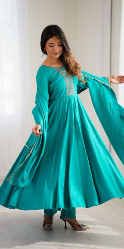KB 288 Rama in Roman Shimmer Chanderi Silk Embroidery Work & Bead Work Salwar Suit . Grab it for ₹2399. Delivery 4-6 Working Days. Shop now. | Jump Suits, Tops & Bottoms, Track Suits, Salwar suit, Casual Suits, Creative suits, Designer Suits, Palazzo Suits, Party Wear Suits, Patiala Suits, Straight Suits, Trendy Wear
