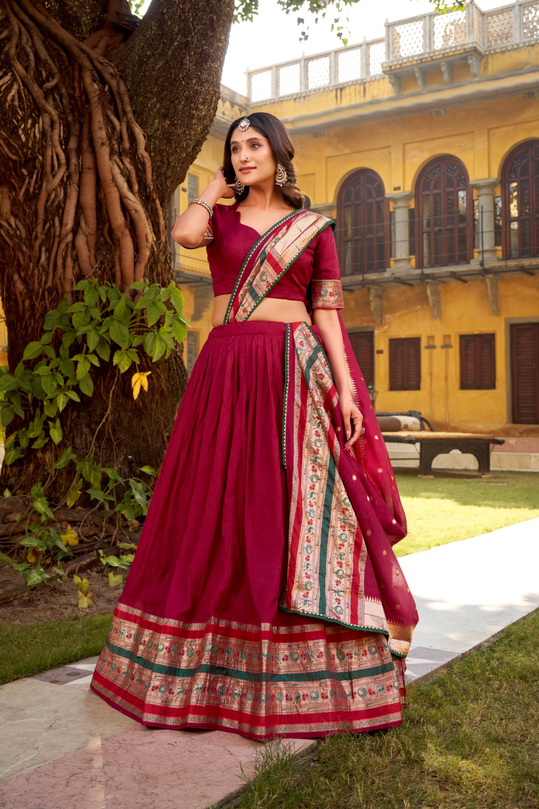 Rani Pink Pure Chanderi Zari Weaving Work Lehenga Choli - Image 2