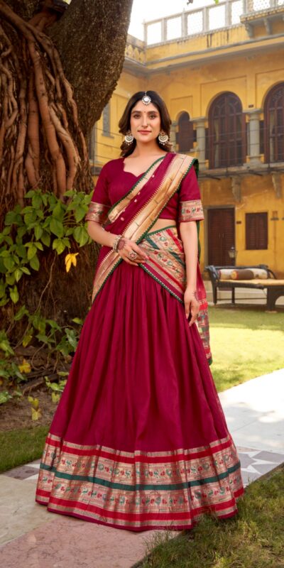 Rani Pink Pure Chanderi Zari Weaving Work Lehenga Choli