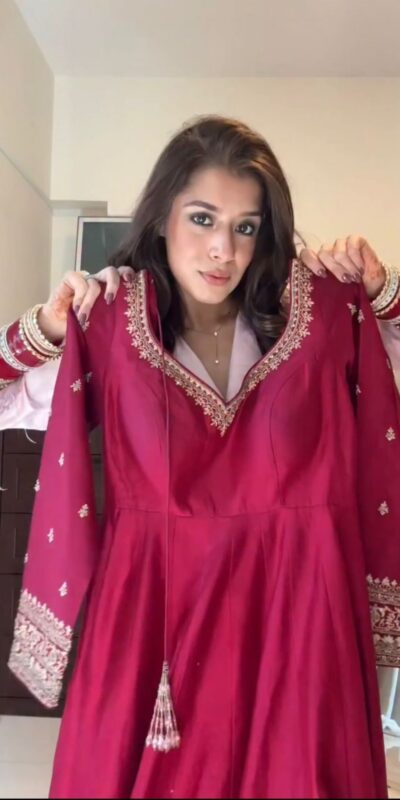 KD 1552 Red Chinon Silk Gown Perfect for Wedding, Party, Family Gatherings, Baisakhi, Baby Shower – . Grab it for ₹1999. Delivery 4-6 Working Days. | Gowns, Bollywood Gowns, Creative Gowns, Designer Gowns, Embroidered Gowns, Party Wear Gowns