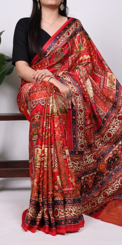 Red Gaji Silk Patola Print Lagadi Patta Saree