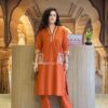 Rust Cambric Cotton Embroidery Lace Work Kurti