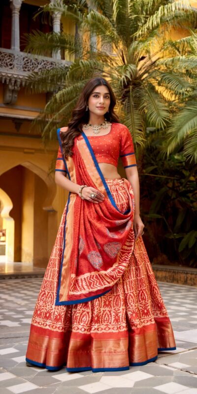 Rust Dola Silk Zari Weaving Work Lehenga Choli