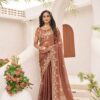 Rust Fandy Chiffon Embroidery Cut Work Saree