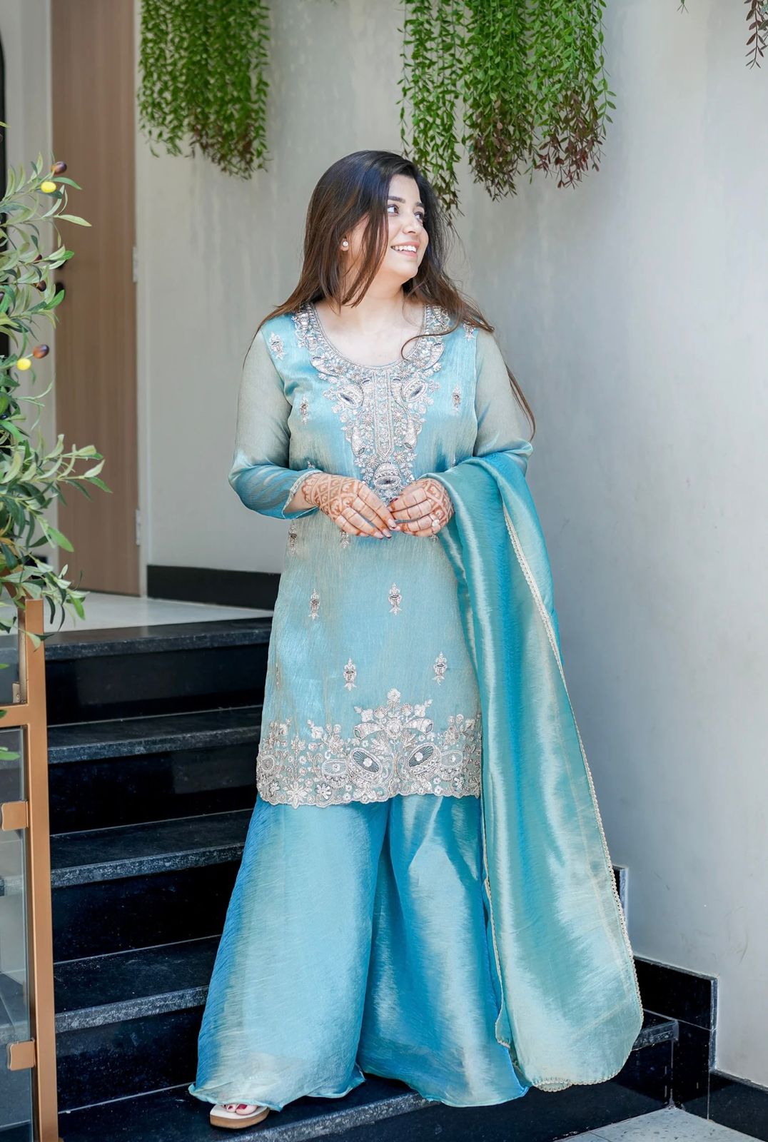 Sky Blue Jimmy Choo Embroidery Lace Work Salwar Suit - Image 2