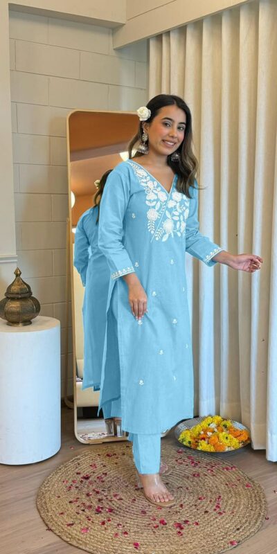 Sky Blue Rayon Wed Lakhnavi  Style Work Salwar Suit