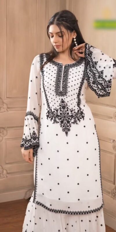 DC 111 White Fox Georgette Salwar Suit with Embroidery Work & Thread Embroidery. Available at ₹2449 only. Delivery 4-6 Working Days. Shop now. | Jump Suits, Tops & Bottoms, Track Suits, Salwar suit, Casual Suits, Creative suits, Designer Suits, Palazzo Suits, Party Wear Suits, Patiala Suits, Straight Suits, Trendy Wear
