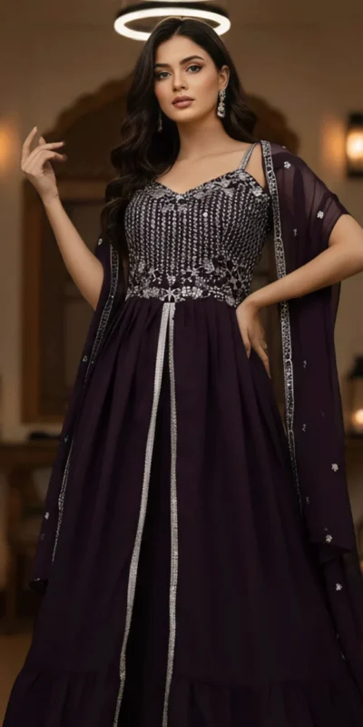 ST 1139 Wine in Faux Georgette Embroidery Work & Lace Work Lehenga Choli . Available at ₹1949 only. Delivery 4-6 Working Days. Shop now. | Lehenga, Bollywood Lehenga, Creative Lehenga, Designer Lehenga, Embroidered Lehenga, Party Wear Lehenga