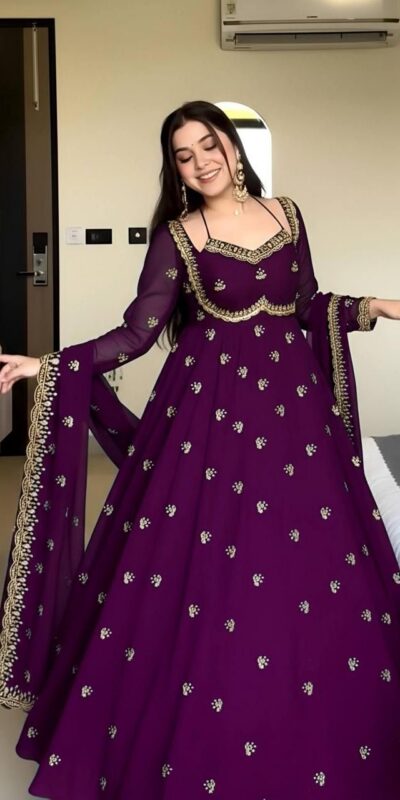 MF 1003 Wine Georgette Gown. Perfect for Wedding, Party, Pongal, Bridal Wear, Anniversary – Affordable Price ₹1799. Delivery 4-6 Working Days. Shop now. | Gowns, Bollywood Gowns, Creative Gowns, Designer Gowns, Embroidered Gowns, Party Wear Gowns