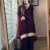 Wine Georgette Lace Embroidery Work Salwar Suit