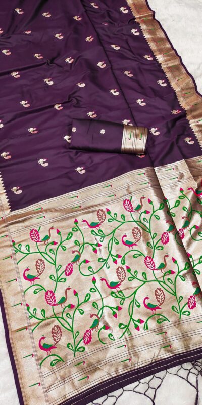 MB 389 Wine Soft Paithani Silk Saree with Lace Work & Zari Work. Affordable Price ₹2049. Delivery 4-6 Working Days. Shop now. | Designer Sarees, Embroidered Sarees, Sarees, Bollywood Sarees, Creative Sarees, Ethnic Saree, Modern Digital sarees, Party Wear Sarees