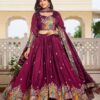 Wine Vichitra Embroidery Work Lehenga Choli